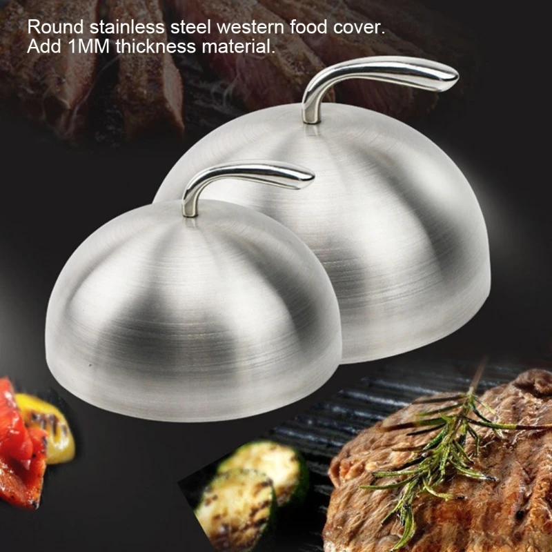 

20/24/26/28cm Stainless Steel Steak Cover Teppanyaki Dome Dish Lid Home Round Oil Proof Meal Food Cover Kitchen Tool