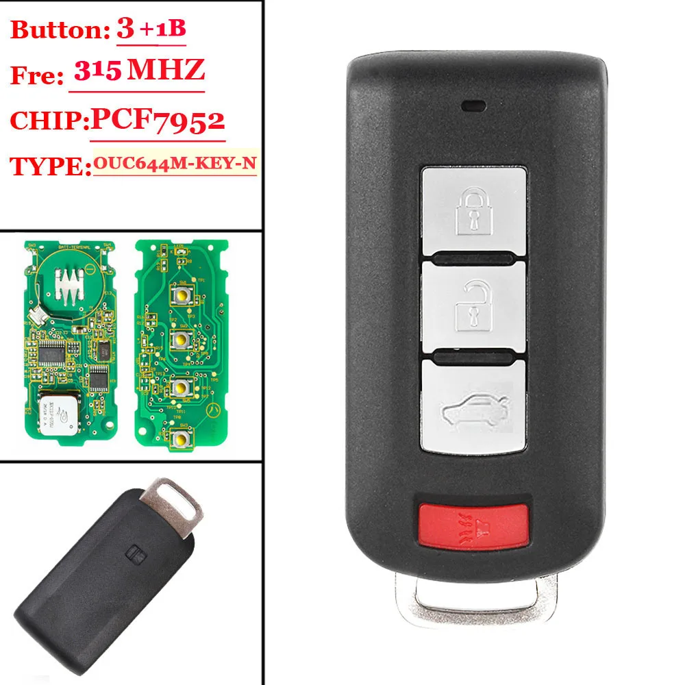 Smart Keyless Go Entry Remote Car Key for Mitsubishi Lancer Outlander Galant 315MHz PCF7952A Chip OUC644M-KEY-N No Mark | Автомобили и