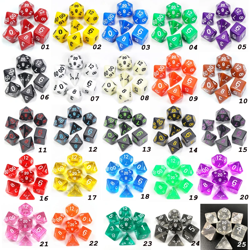 Rpg непрозрачные и Красочные кристально прозрачные игральные кости Набор из 7