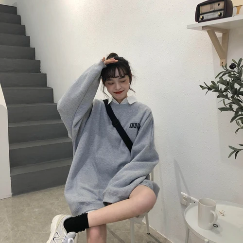 С принтом букв Повседневное свободные модные базовые больших размеров