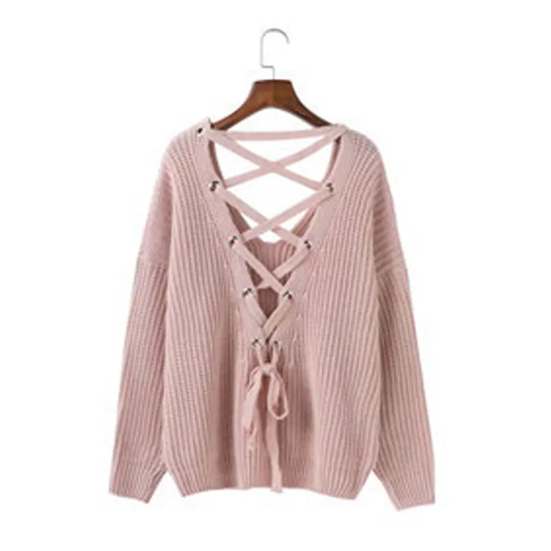 Осенне-зимний женский Повседневный сексуальный вязаный пуловер с открытой