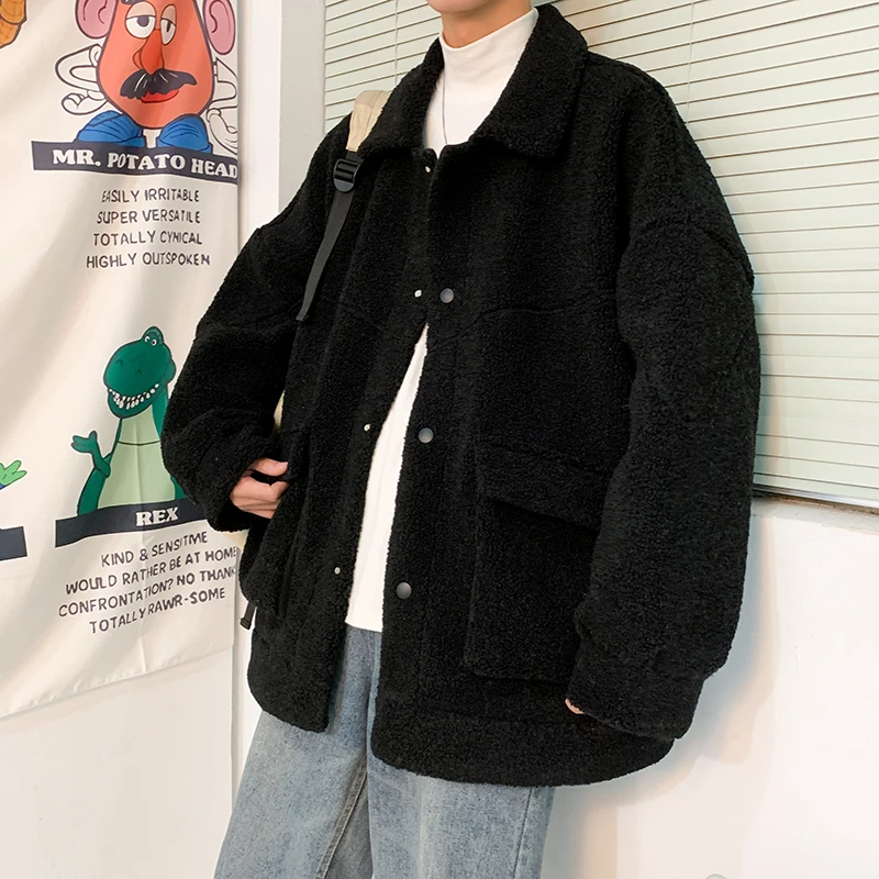 Winter Thick Lamb Fur Jacket Men Warm Fashion Casual Short Coat Men Loose Retro Brown Gray White Coat Mens Cotton Outerwear