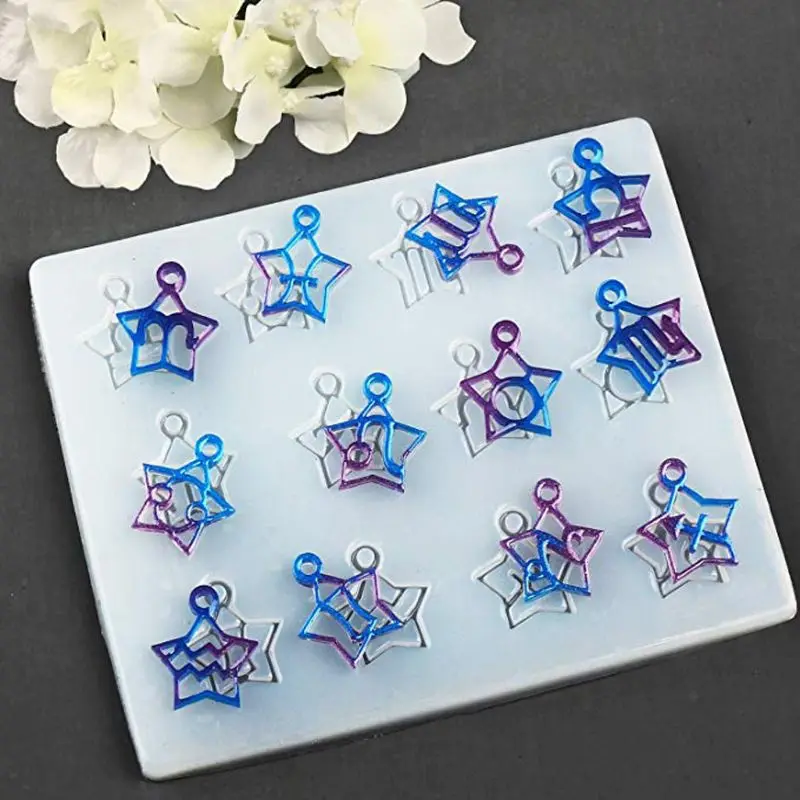 

6Pcs 12 Constellation Round Star Square Pendant Resin Mold Jewelry Making Tools 87HC