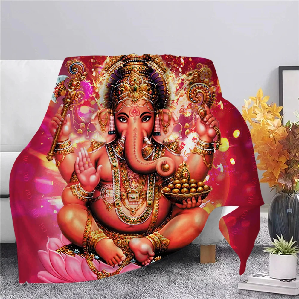 

CLOOCL Hindu God Ganesha Flannel Blanket 3D Print Lord Ganesha Warm Throws Blanket Hiking Picnic Blanket Office Nap Blanket