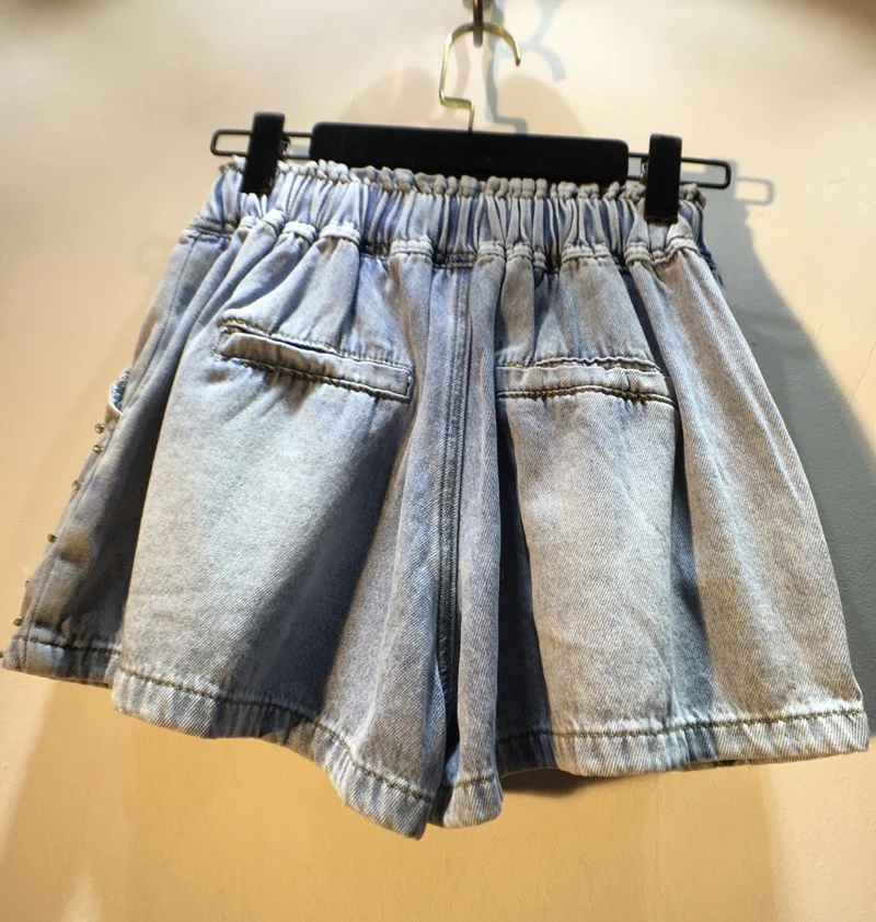 

2021 Summer New Solid Color Diamond Loose Wide-Leg Shorts Ladies Jumpsuit Fashion Drawstring Elastic Waist Jeans Female