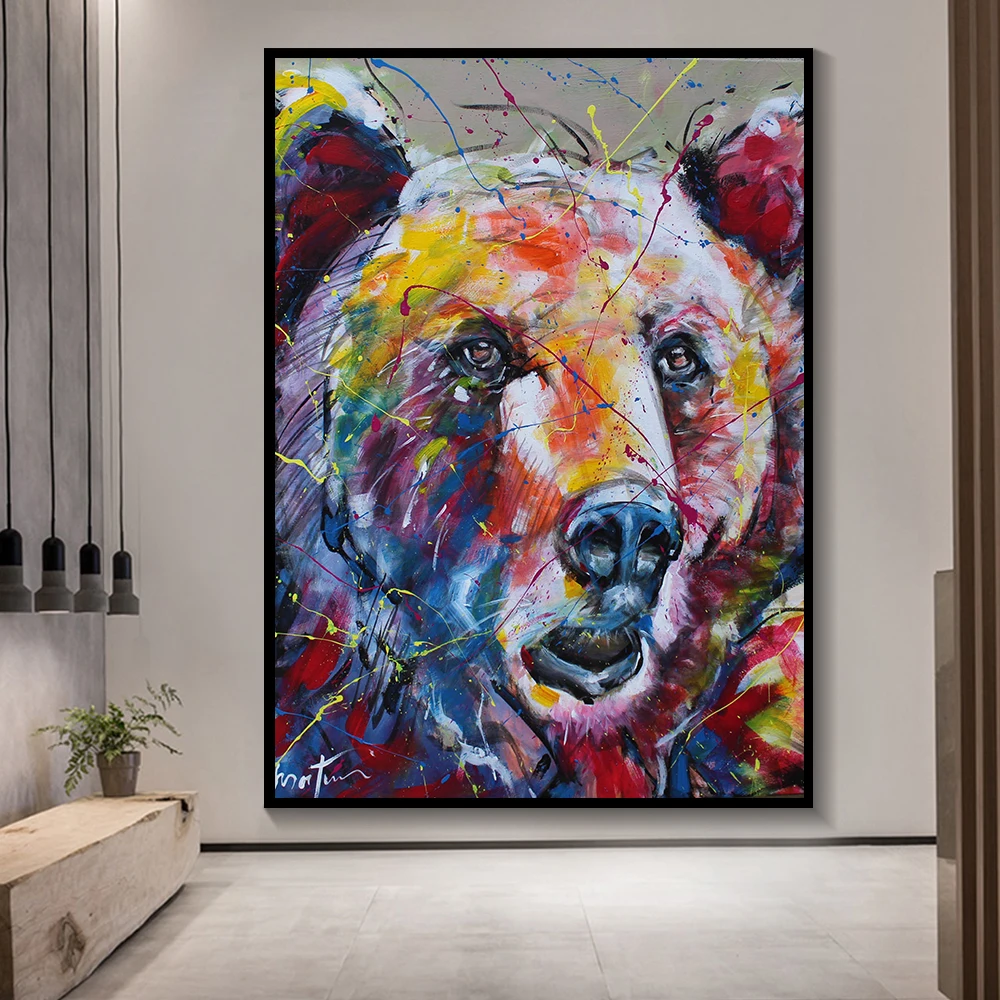 

Street Art Canvas Paintings Graffiti Colorful Bear Wall Art Canvas Animals Wall Decor Pictures for Living Room Home Decoration