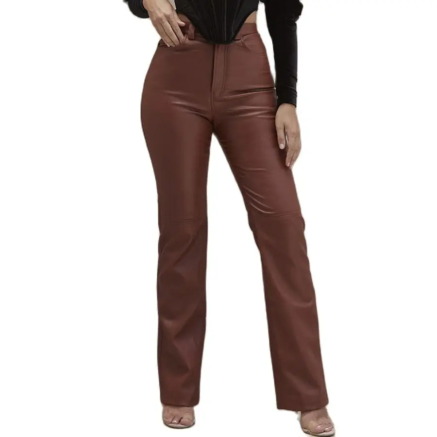 

Модные повседневные свободные женские брюки из искусственной кожи, женские брюки из искусственной кожи, уличная одежда, женские брюки с шир...