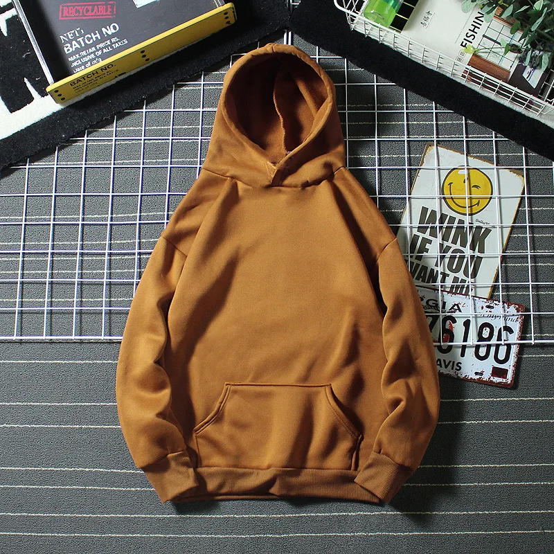 Hoodies Solid Color Hooded Tops Women Men O Neck Sweatshirt Long-sleeved Winter Plus Velvet Thickening Coat Streetwear