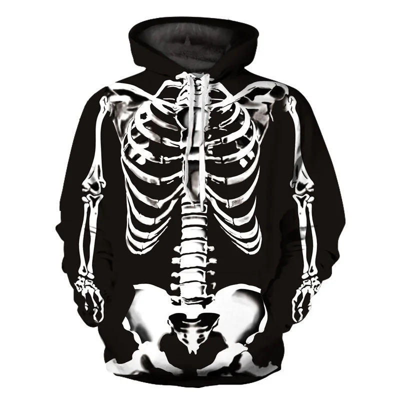

harajuku Men's And Women's Long-sleeved Skull 3d Digital Printing Loose Pullover Hoodie Sweater Streetwear