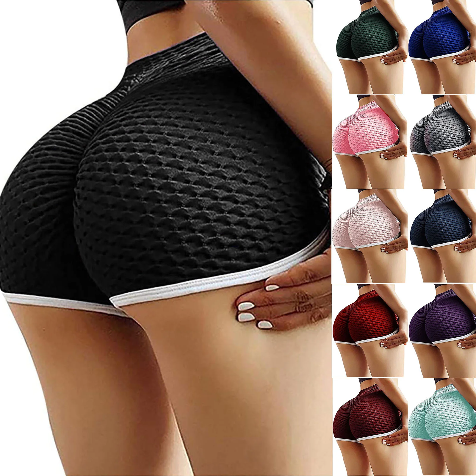 

S-5XL Women Summer Sport Shorts Women High Waist Elastic Seamless Fitness Leggings Push Up Gym Training Yoga Tights Pocket Short