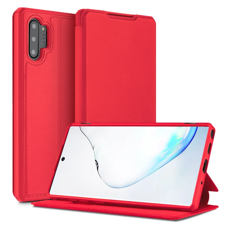 Ударопрочный силиконовый резиновый и кожаный чехол для телефона samsung Galaxy Note 10/Plus Магнитный Флип-карта 360 полный защитный чехол - Цвет: Красный