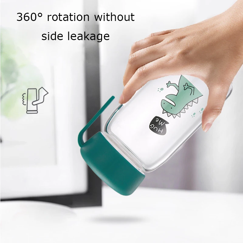 Спортивная стеклянная бутылка для воды 350 мл чашка с милым рисунком динозавра