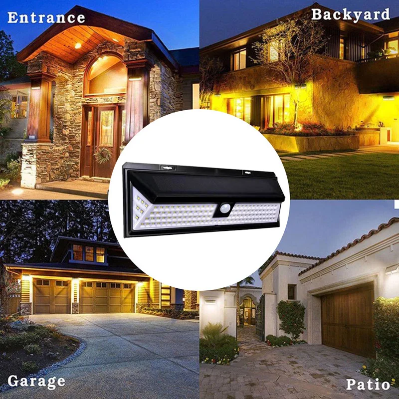 

118LED Solar Lamp LED Solar Light Outdoor Powered Sunlight Waterproof Wall Lamp PIR Motion Sensor Street Light for Garden Yard