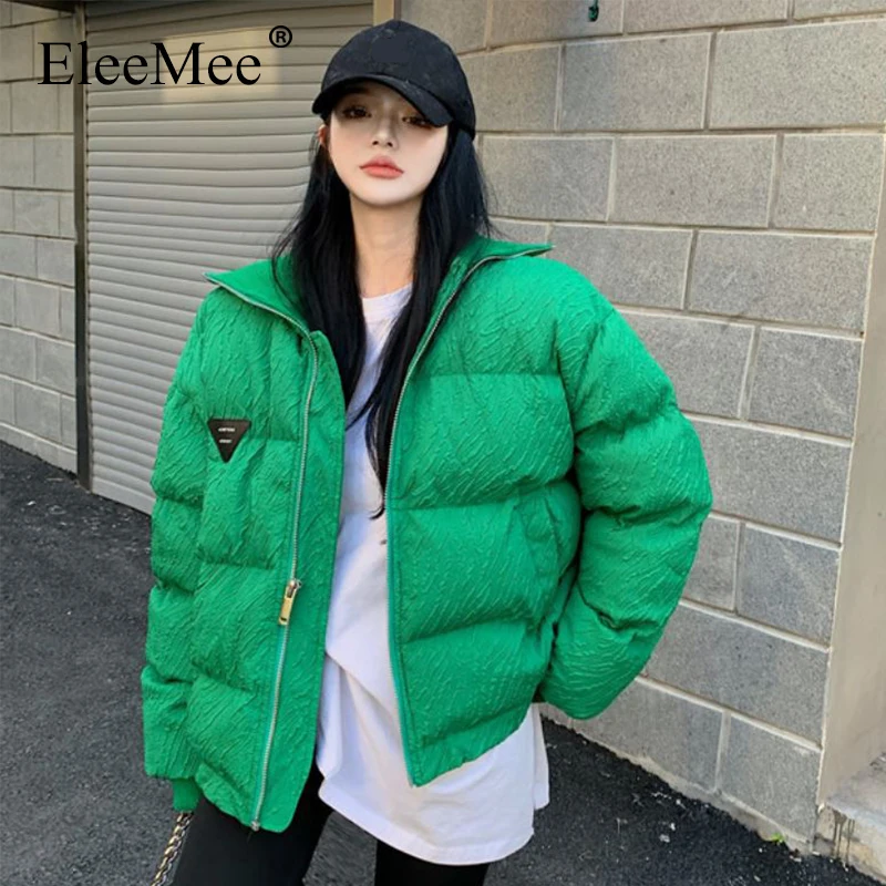 EleeMee Winter Jacket Fashion For Women Zipper Green Ins Stylish Thick Warm Turtleneck Parkas Loose Coat Lady Free Size | Женская одежда