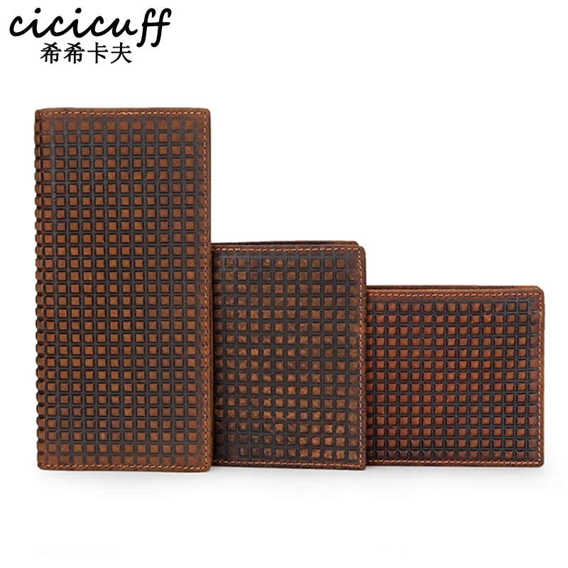 

Luxury Long Wallets Genuine Crazy Horse Leather Card Holder Coin Purse Men Handmade Two-fold Clutch wallet Retro Plaid Purse