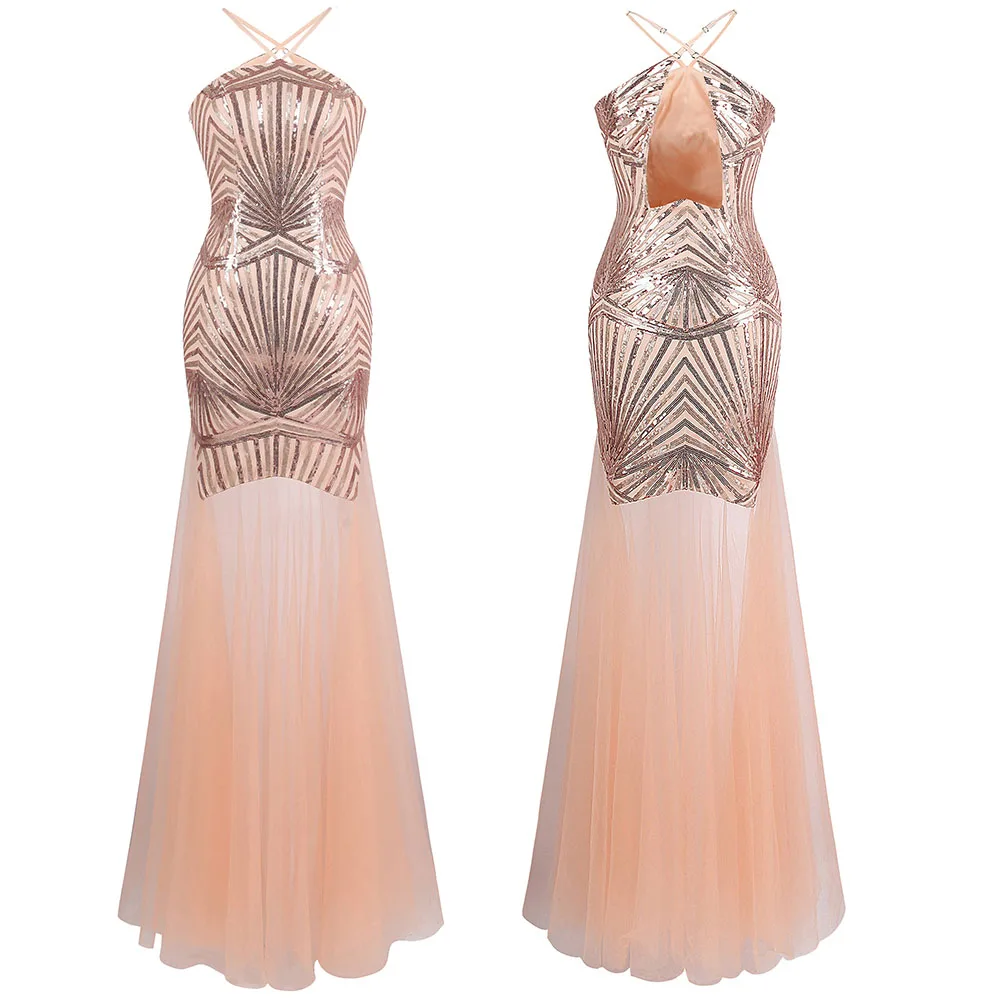 Light orange 420 Angel-fashions женское вечернее платье с лямкой на шее, Роскошные вечерние платья с блестками, вечерние платья 420 431 - Цвет: Light orange 420