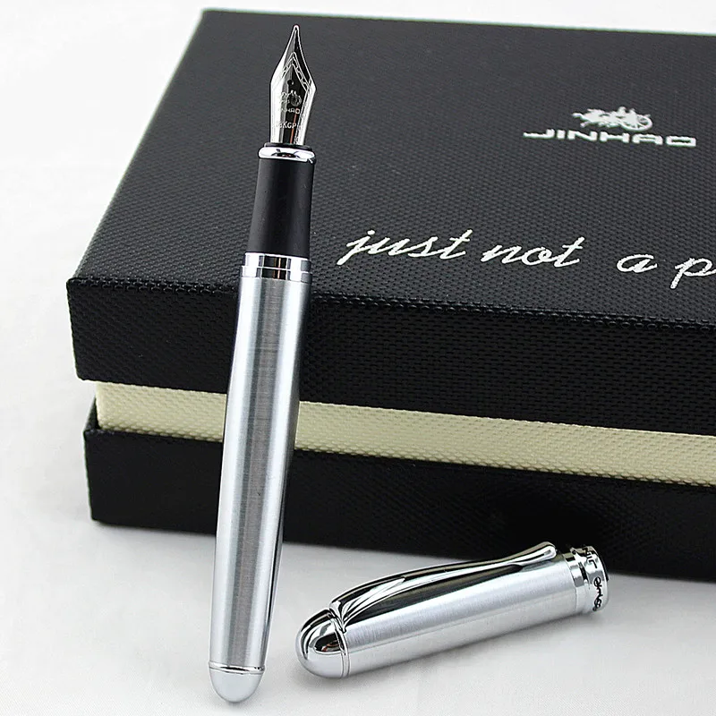 Роскошный бренд Jinhao X750 Серебряная перьевая ручка из нержавеющей стали Средний