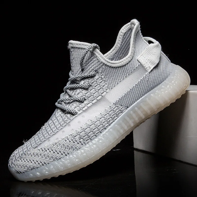 Men's handmade breathable flying woven running striped lace soft bottom sneakers trend wild fashion casual flat shoes