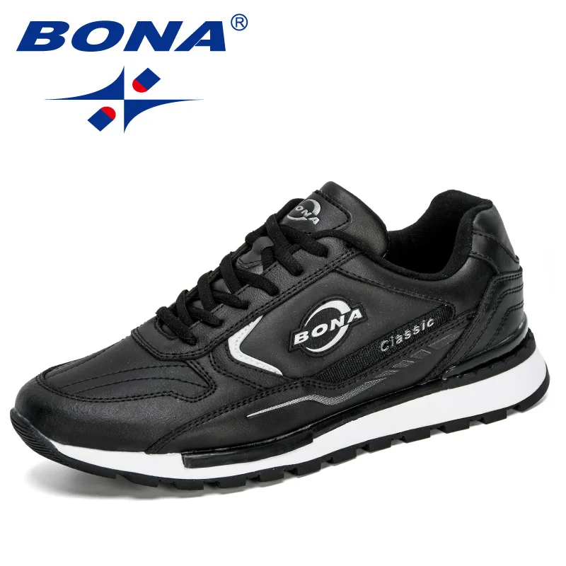 BONA Men's Running Shoes Comfortable Sneakers Outdoor Casual Shoes Man Training Lace up Lightweight Leather Sports Shoes