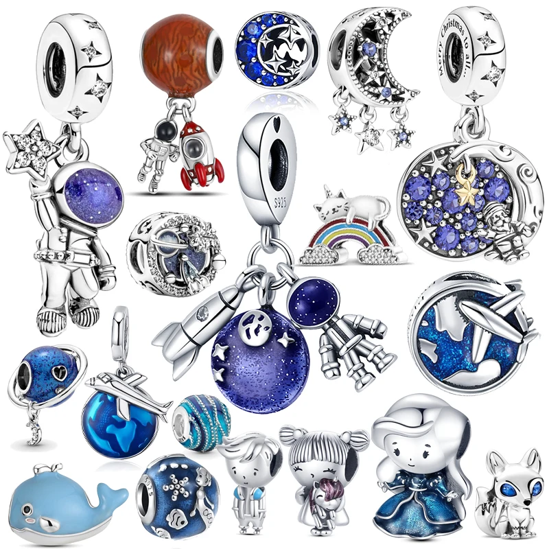 

New 925 Sterling Silver Blue astronaut planet Ocean Dolphin Charm Bead Fit Original Pandora Bracelet Women Jewelry Gift DIY