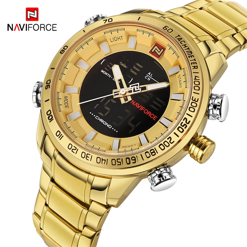 NAVIFORCE мужские часы золотые часы мужские s цифровой светодиодный спортивные наручные часы Мужские кварцевые двойной дисплей водонепроницаемые часы Relogio Masculino