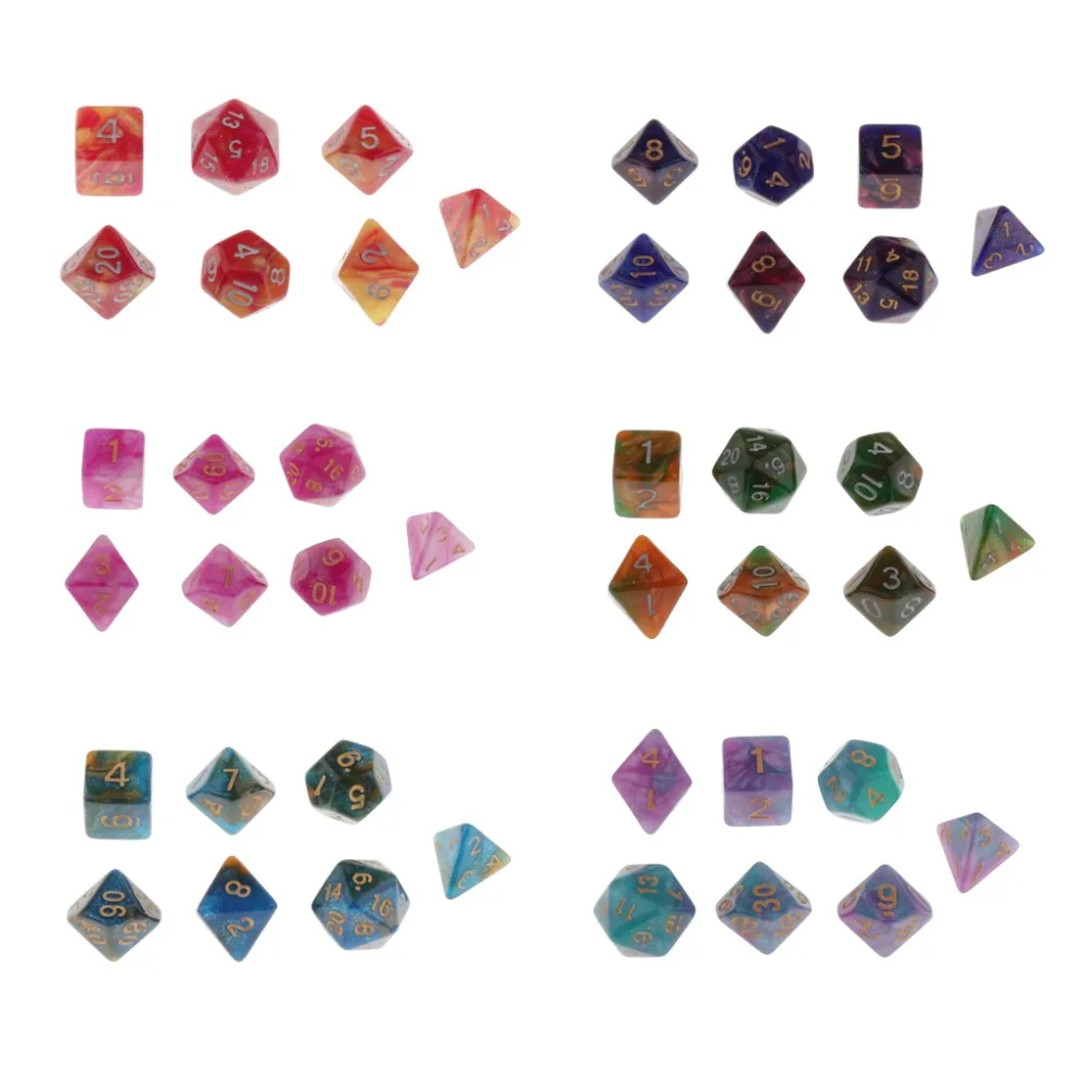 MagiDeal, 7 штук, многогранные кости для подземелий и драконов, D20, D12, D10, D8, D6, D4, настольные игры+ вечерние кубики
