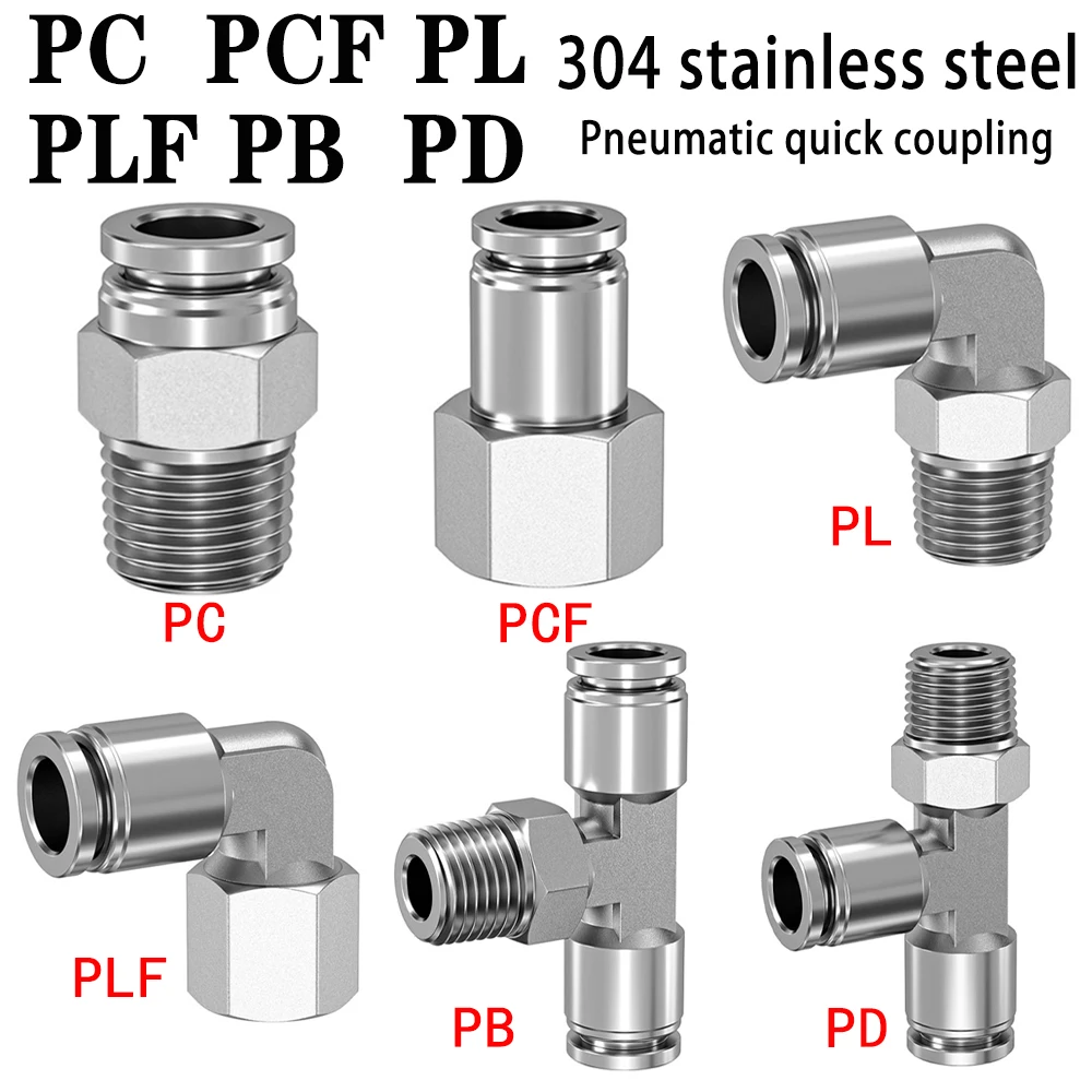 

304 stainless steel pneumatic quick connector PC PCF PL trachea hose tapered seal internal and external thread PT1/8 1/4 3/8 1/2