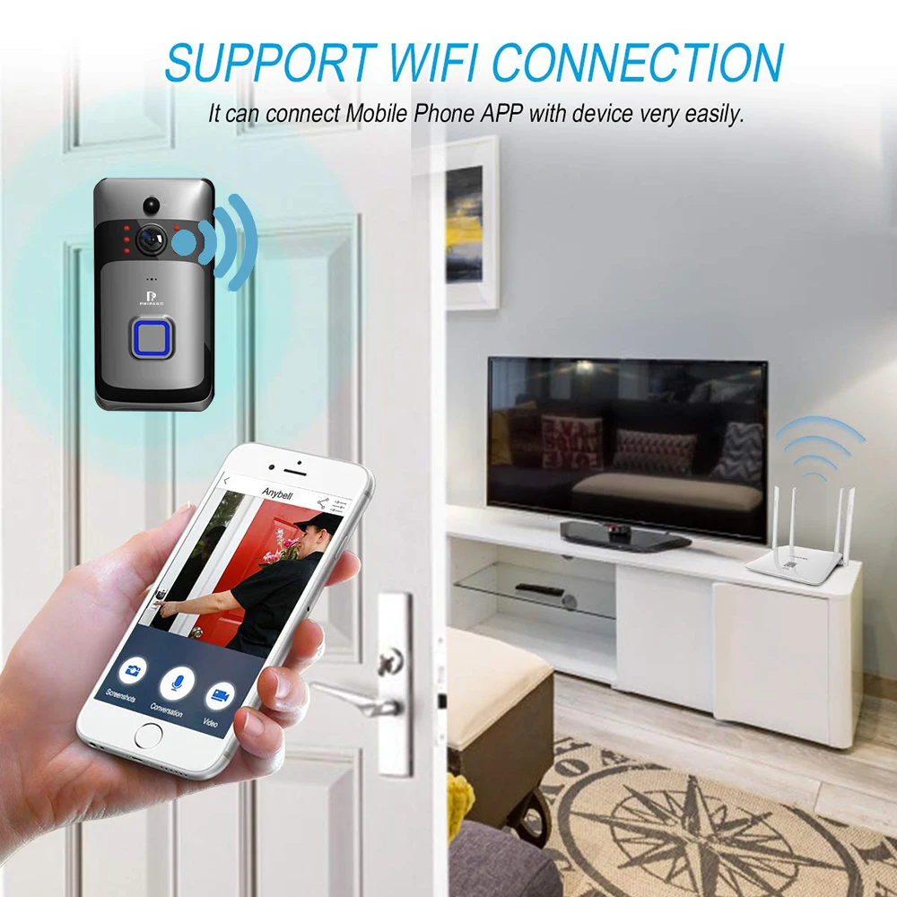 Беспроводной дверной звонок с камерой 720P Wi Fi|Камеры видеонаблюдения| |