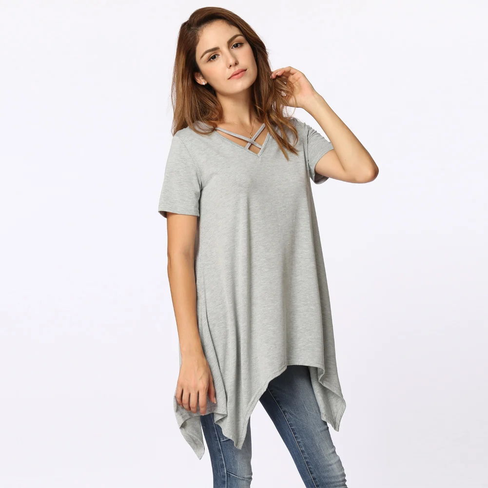 Футболка женская базовая с V образным вырезом и коротким рукавом|Футболки| |