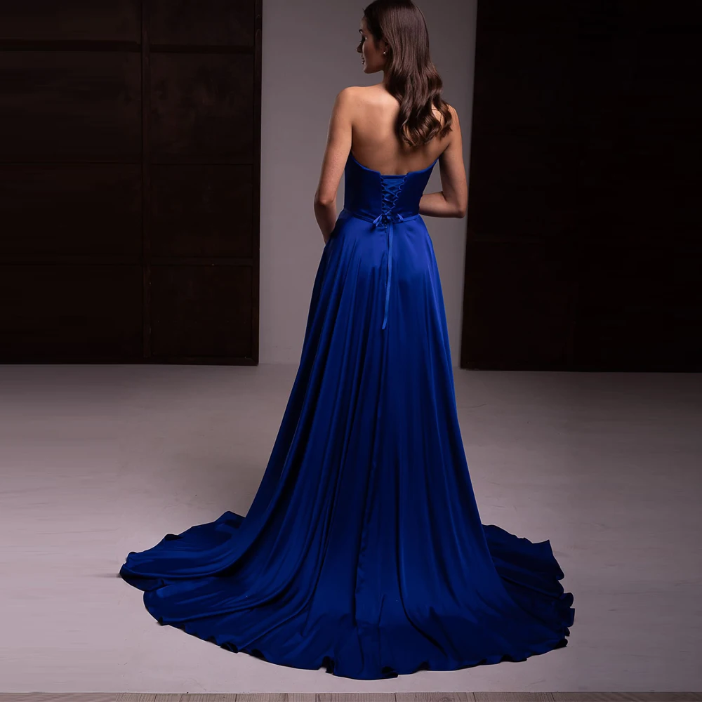 

Vestidos Elegant Evening Dreesses Pleat Slide Split Jersey Strapless Sleeveless Lace Up A-Line Gowns