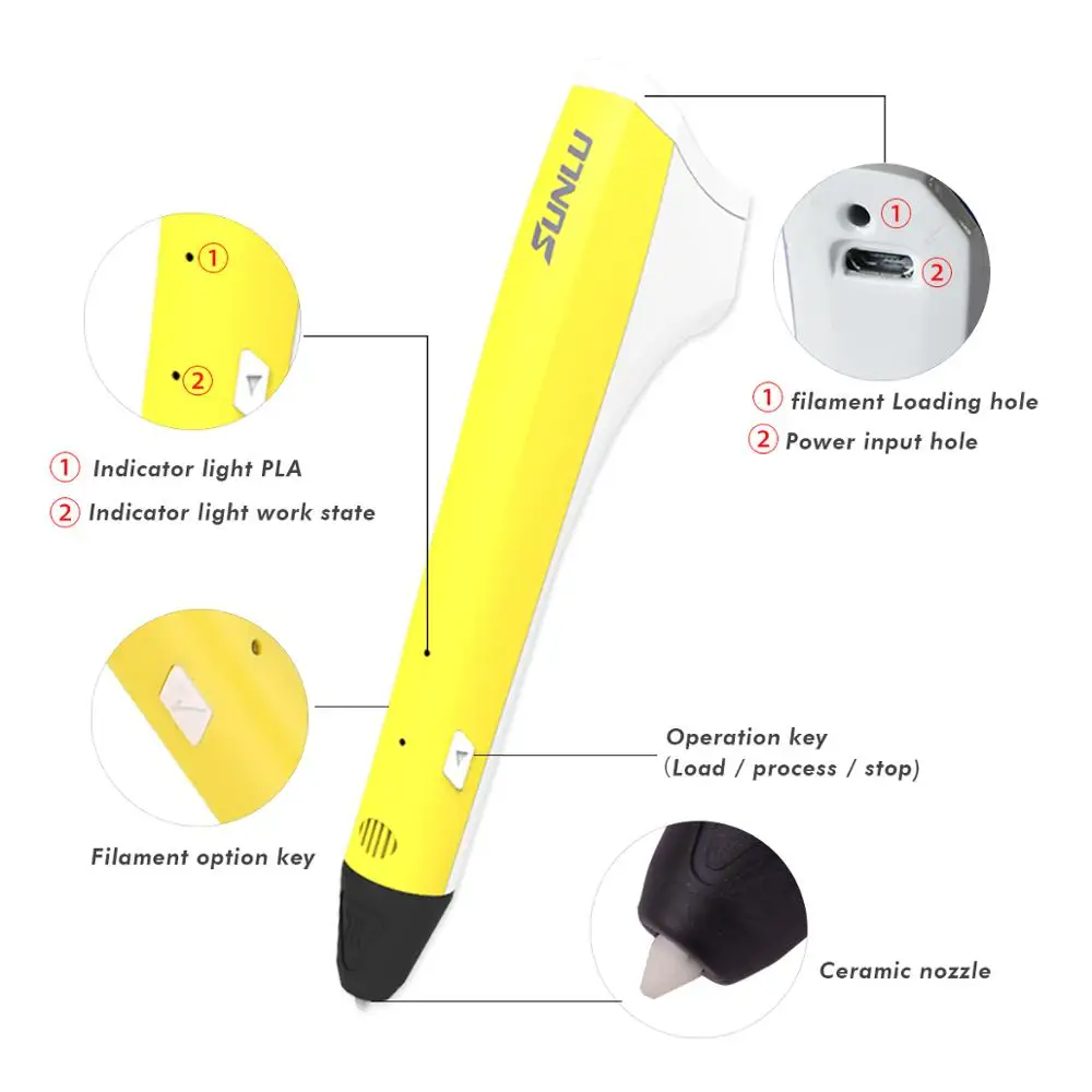 SUNLU 3D Ручка для рисования с одной кнопкой управления 3d-принтером ручки совместимы