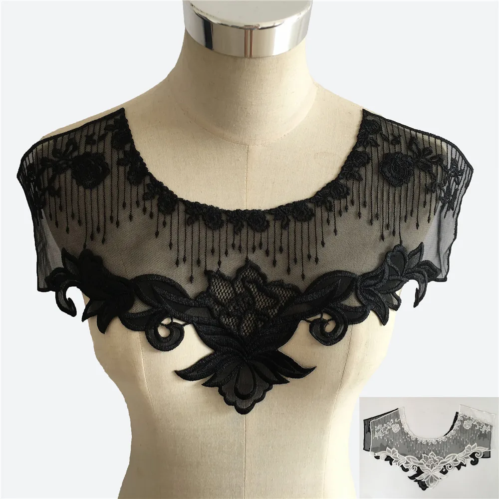 Высококачественная Белая и Черная кружевная вышитая аппликация из органзы