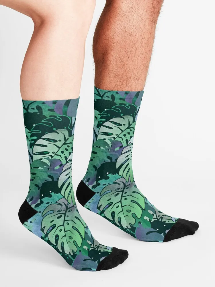 Носки Monstera Monsters удобные черные унисекс с лучшим рисунком женские забавные