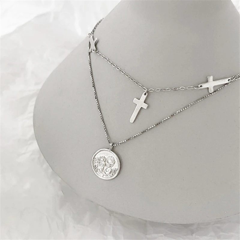 Женские двухслойные ожерелья цепочки круглой формы модные с подвеской в виде