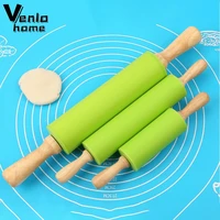 non stick silicone rolling pin wooden handle pastry dough flour roller kitchen cooking baking tool for pasta cookie dough