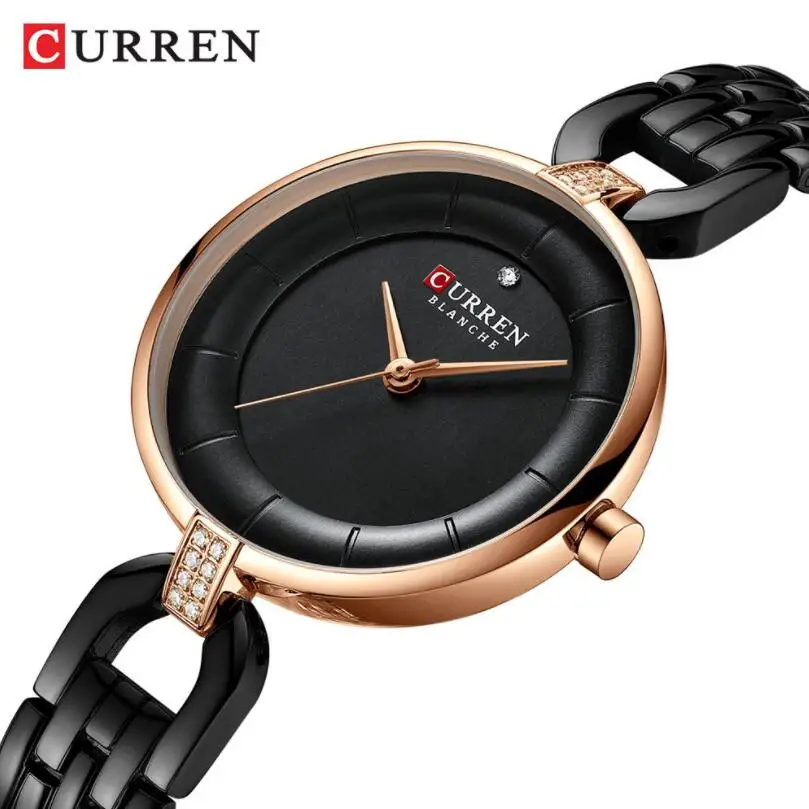 

Часы CURREN женские с браслетом из нержавеющей стали, люксовые простые кварцевые Стильные наручные, с ремешком из розового золота, 2021