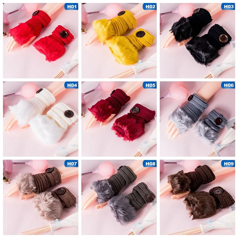 

Winter Half-Finger Gloves Women Cute Buttons Gloves Solid Colors Cute Furry Girl Heart Mittens Warm Comfortable Fashion Gloves