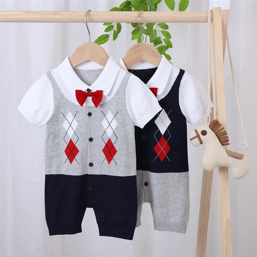 Комбинезон для новорожденных мальчиков с бантиком в джентльменском стиле |