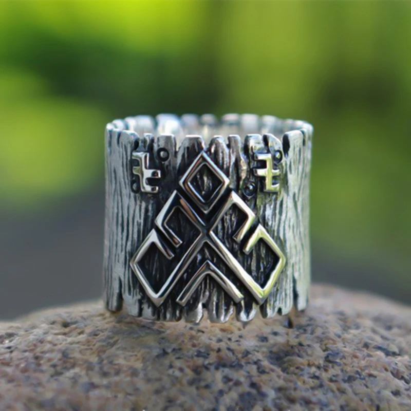

EYHIMD Amulet Rozhanitsa Rune Wide Bands Magic Pagan 316L Stainless Steel Ring Talisman Jewelry