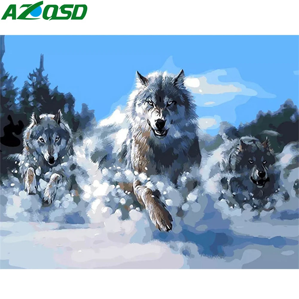 AZQSD 50x40 см DIY краски по номерам для взрослых животных краски по номерам набор на холсте волк художественный Рисунок ручная работа