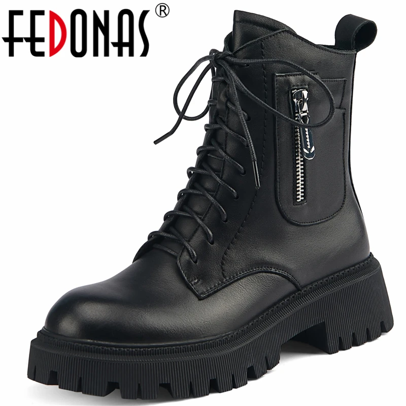 

FEDONAS Fashion Punk Zipper Women Ankle Boots Autumn Winter Newest Genuine Leather Shoes Woman Neutral Casual Motorcycle Boots