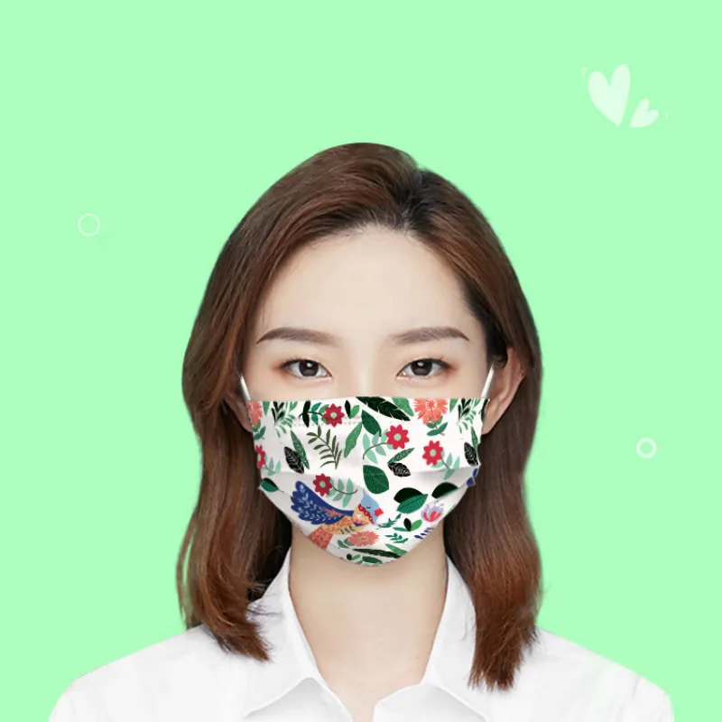 

Face Mask Disposable Three-layer Adult Printed Cartoon Protection Dustproof Mask with Meltblown Cloth Mouth Mask 10/50/100PCS