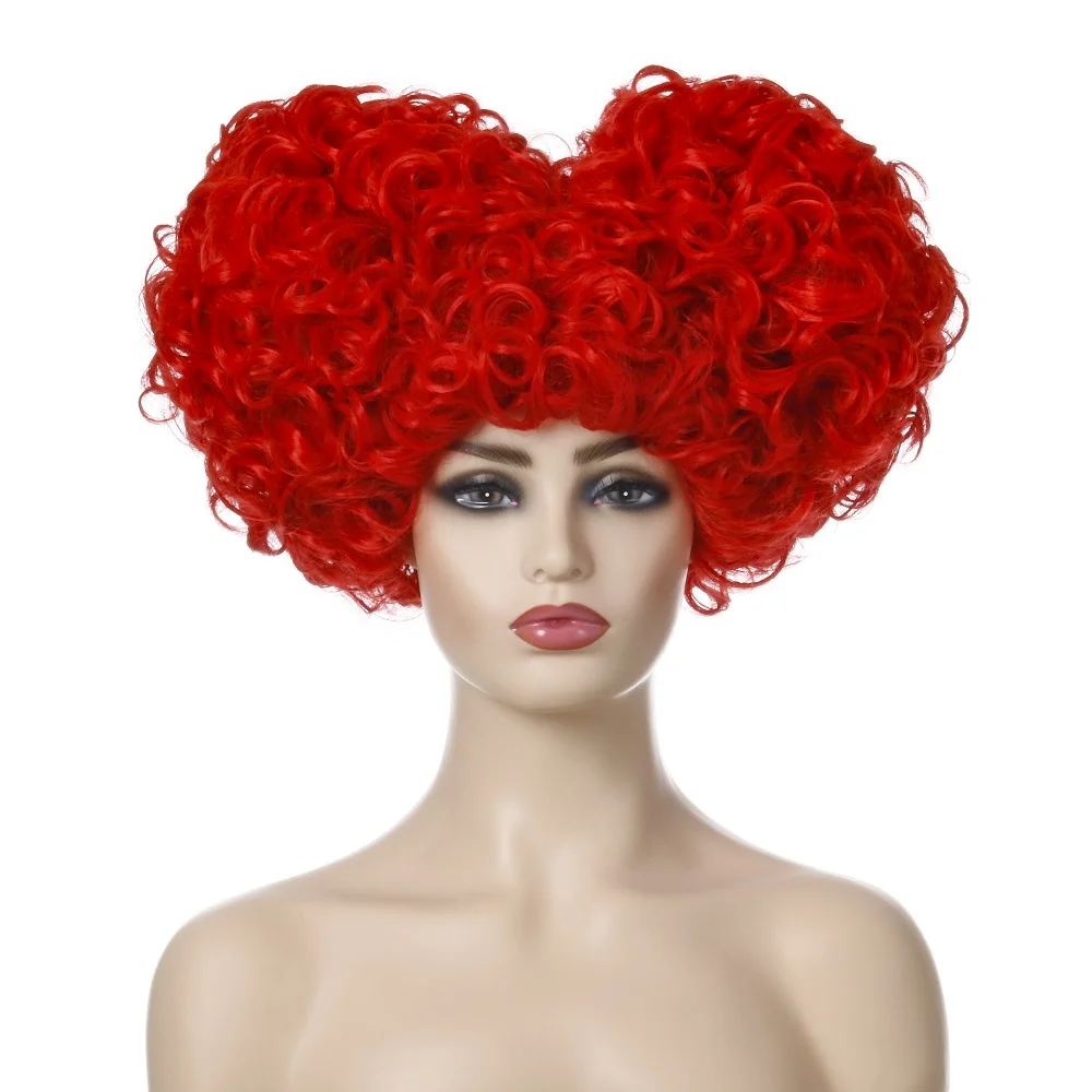 

Hearts Shaped Red Wigs For Women Short Curly Weird Cosplay Queen Anime Costume Party Wig for Halloween