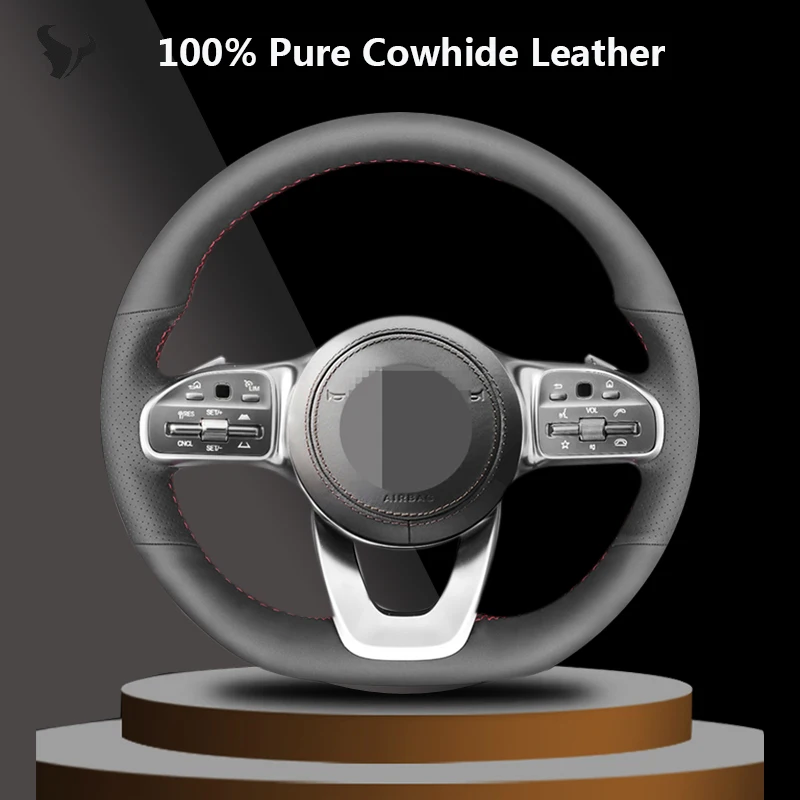 

Hand-stitched Black Genuine Leather Steering Wheel Cover for Mercedes-Benz A-Class W177 C-Class W205 E-Class W213 S-Class W222
