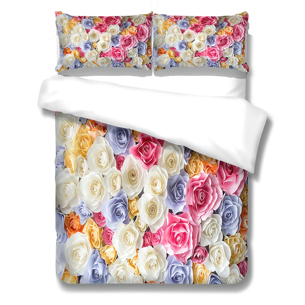 

2021 Hot 3d Digital Flowers Pattern 2/3pcs Duvet Cover Set 1 Quilt Cover + 1/2 Pillowcase Single Twin Double Full Queen King