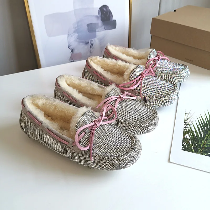 Новинка 2020 года Цельная обувь из овечьей шерсти Бушлат со стразами Зимние