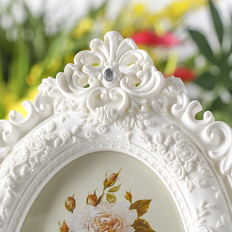 

Diamond Rose Sculpture White Photo Frame European Style Home Living Room Decoration Creative Romantic Wedding Dress Photo Frame