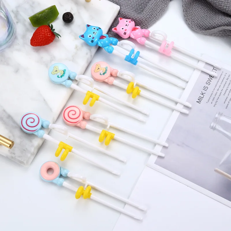 Palillos de cabeza de Animal de caricatura para ni&ntilde;os, palillos de entrenamiento para comer, palillos para aprendizaje, Uso correcto, pr&aacute;ctica para beb&eacute;s, 1 par-2