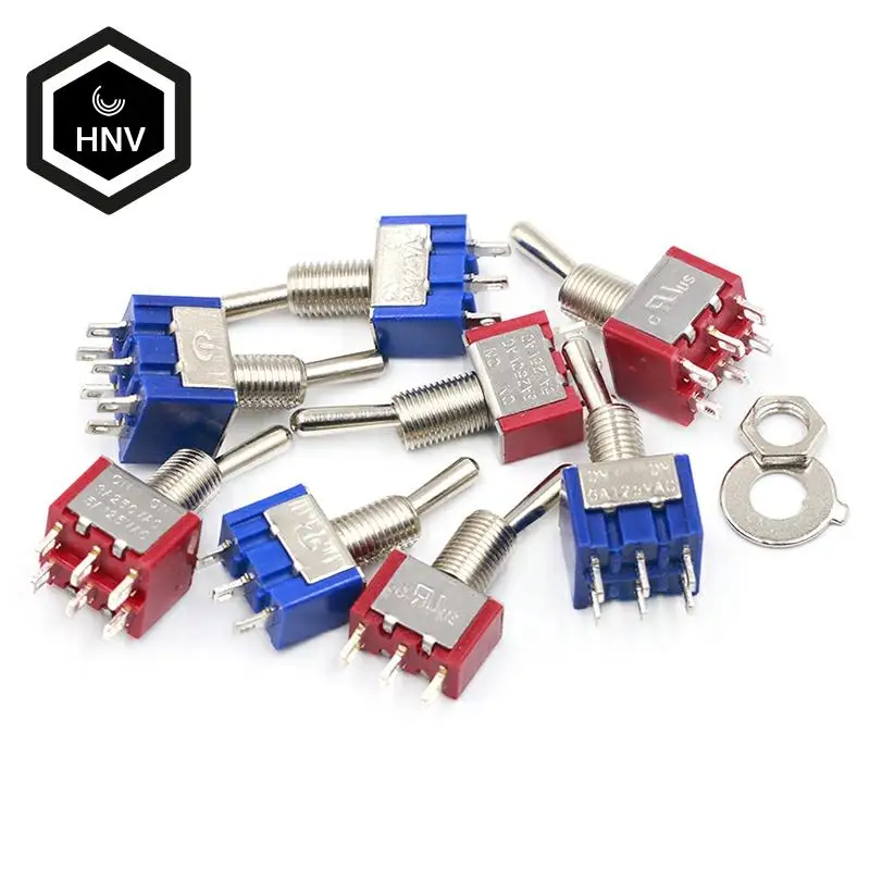 

5Pcs Miniature Toggle Switch Single Pole Double Throw ON-OFF-ON /ON-ON 120VAC 6A 1/4 Inch Mounting MTS-102 103 202 203