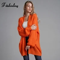 fitshinling 2020 winter cardigans outerwear coat pockets orange oversized womens knitted jacket sweater long cardigan female